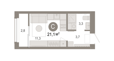 Студия, 21 м²