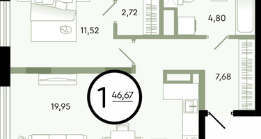1-к. квартира, 46 м²