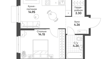 1-к. квартира, 40&nbsp;м²