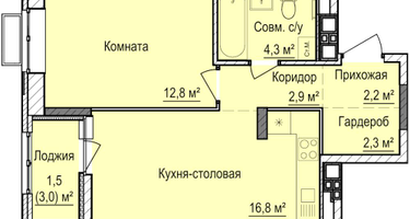 1-к. квартира, 42 м²