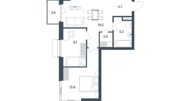 2-к. квартира, 56&nbsp;м²