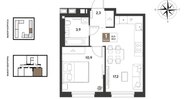 1-к. квартира, 34&nbsp;м²