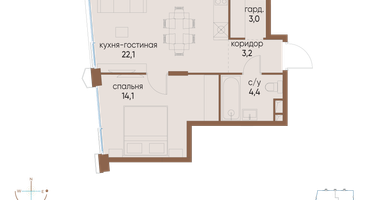 1-к. квартира, 46 м²