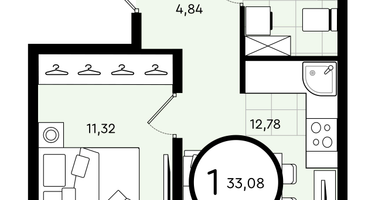 1-к. квартира, 33 м²