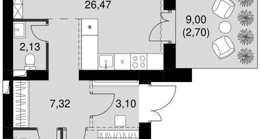 2-к. квартира, 57&nbsp;м²