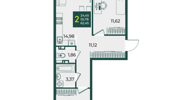 2-к. квартира, 62 м²