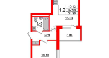 1-к. квартира, 32&nbsp;м²