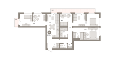 3-к. квартира, 129&nbsp;м²