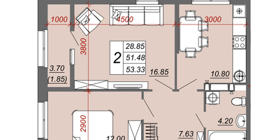 2-к. квартира, 61&nbsp;м²