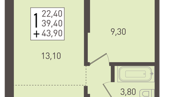 1-к. квартира, 43 м²
