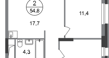2-к. квартира, 54&nbsp;м²