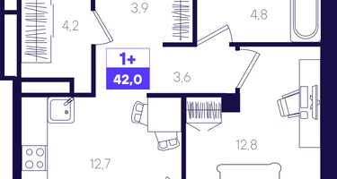 1-к. квартира, 42&nbsp;м²
