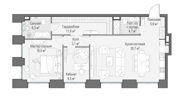 3-к. квартира, 95 м²