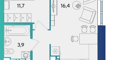 1-к. квартира, 45&nbsp;м²