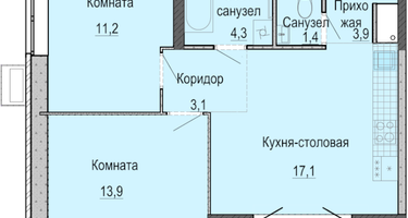 2-к. квартира, 57&nbsp;м²