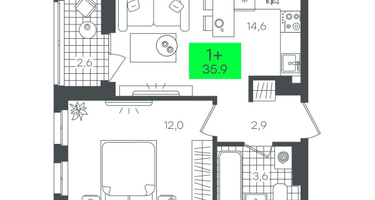 1-к. квартира, 35 м²