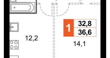 1-к. квартира, 36 м²