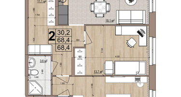 2-к. квартира, 68&nbsp;м²