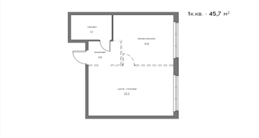 1-к. квартира, 45&nbsp;м²