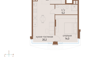 1-к. квартира, 44 м²