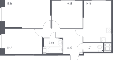3-к. квартира, 64&nbsp;м²
