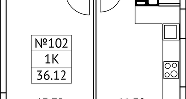 1-к. квартира, 36&nbsp;м²