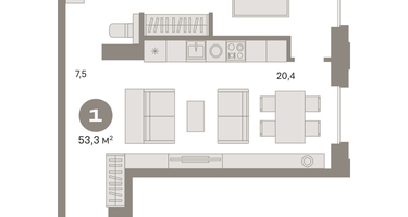 1-к. квартира, 53&nbsp;м²