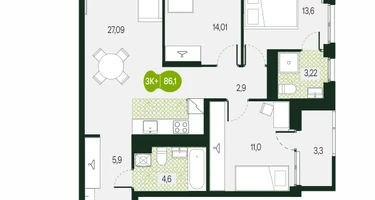 4-к. квартира, 86&nbsp;м²