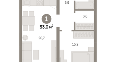 1-к. квартира, 53 м²
