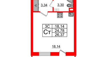 Студия, 24 м²