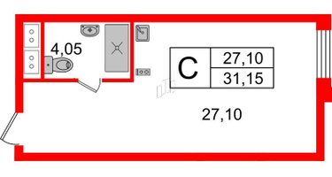 Студия, 31 м²