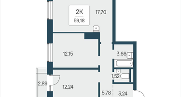 2-к. квартира, 59&nbsp;м²