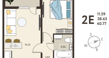 1-к. квартира, 40 м²