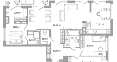 3-к. квартира, 141 м²