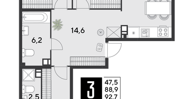 3-к. квартира, 93&nbsp;м²