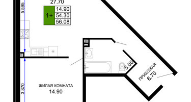 1-к. квартира, 57&nbsp;м²