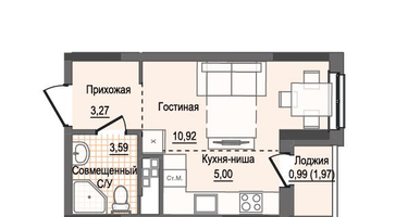 1-к. квартира, 23&nbsp;м²