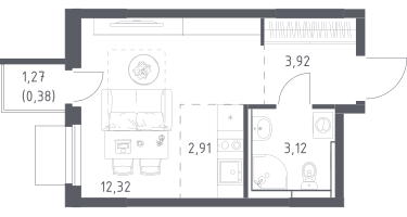 Студия, 22&nbsp;м²