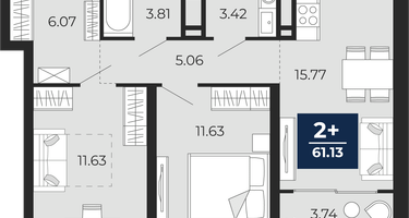 2-к. квартира, 57&nbsp;м²