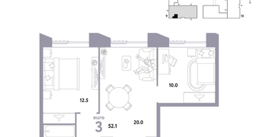 3-к. квартира, 52 м²