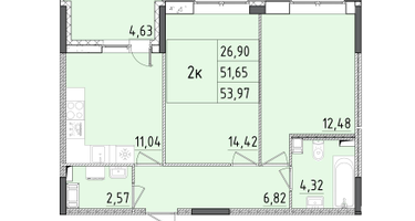 2-к. квартира, 53&nbsp;м²