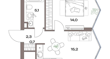 2-к. квартира, 37&nbsp;м²