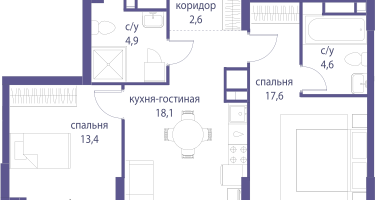 2-к. квартира, 61&nbsp;м²