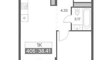 1-к. квартира, 38&nbsp;м²