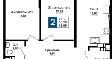 2-к. квартира, 68&nbsp;м²