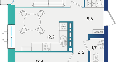 2-к. квартира, 57&nbsp;м²