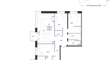 4-к. квартира, 136 м²