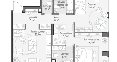 2-к. квартира, 86&nbsp;м²