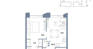 2-к. квартира, 42&nbsp;м²