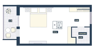 Студия, 33&nbsp;м²